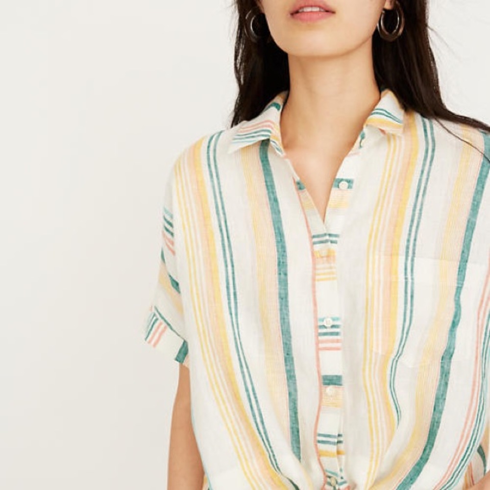 Madewell Pineapple Stripe Linen Tie-Front